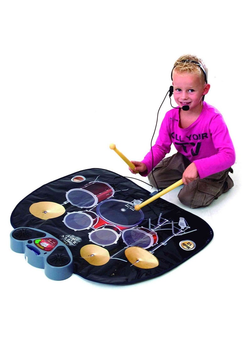 يو كيه آر UKR Drum Playmat للأطفال - مجموعة موسيقية كاملة مع Playmat Kit Drum، ميكروفون، كابل MP3، وأعواد الطبل - لعبة تفاعلية ممتعة للأطفال الصغار، لعبة موسيقى تعليمية - Image 1